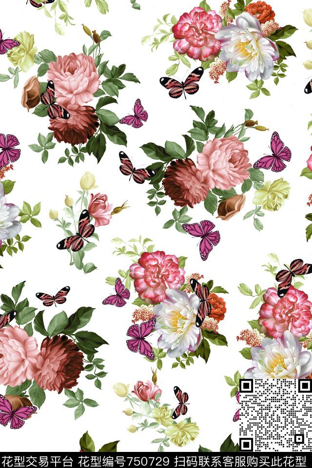 大花花朵花卉数码印花华亿平台下载（图片编号: 750729） - 瓦栏（Walan）