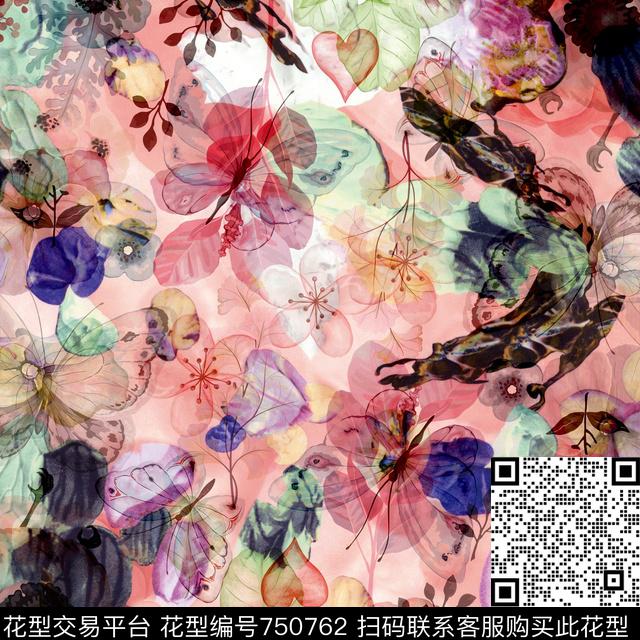 中国风水彩水墨繁花水墨中国风VIP特区数码印花华亿平台下载（图片编号: 750762） - 瓦栏（Walan）