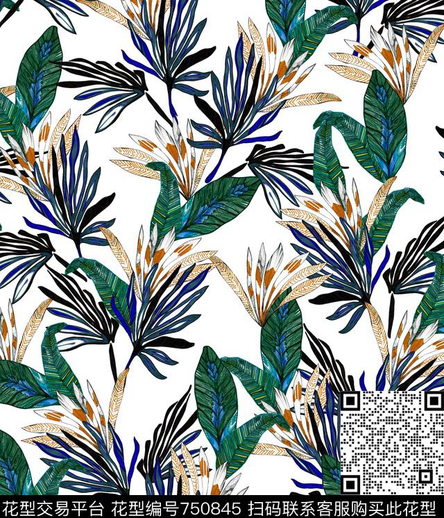 花瓣花卉叶子花数码印花华亿平台下载（图片编号: 750845） - 瓦栏（Walan）