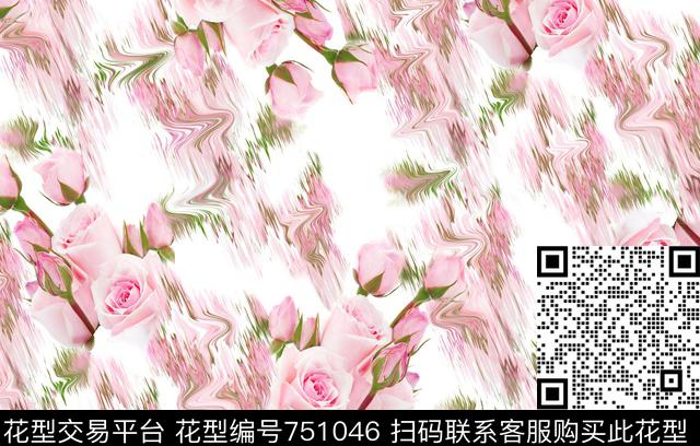 玫瑰水纹清新数码印花华亿平台下载（图片编号: 751046） - 瓦栏（Walan）