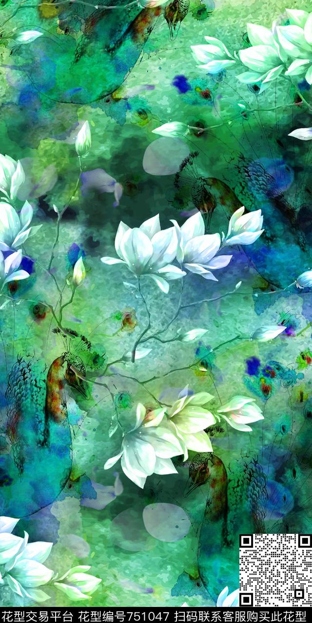 花鸟数码花卉类大花数码印花华亿平台下载（图片编号: 751047） - 瓦栏（Walan）