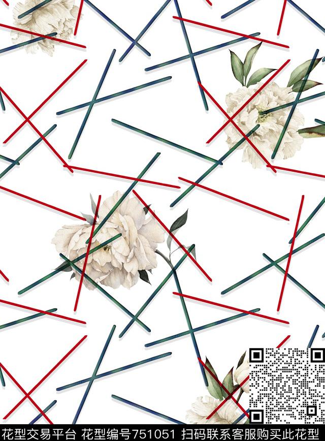 花卉几何字母数码印花华亿平台下载（图片编号: 751051） - 瓦栏（Walan）