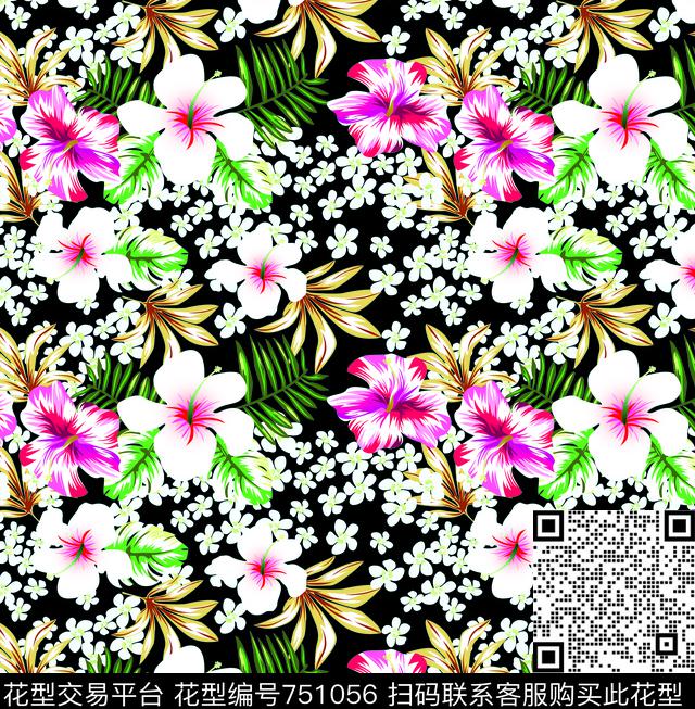 百合乱花花朵传统印花华亿平台下载（图片编号: 751056） - 瓦栏（Walan）