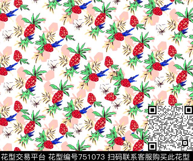 菠萝叶子水果传统印花华亿平台下载（图片编号: 751073） - 瓦栏（Walan）