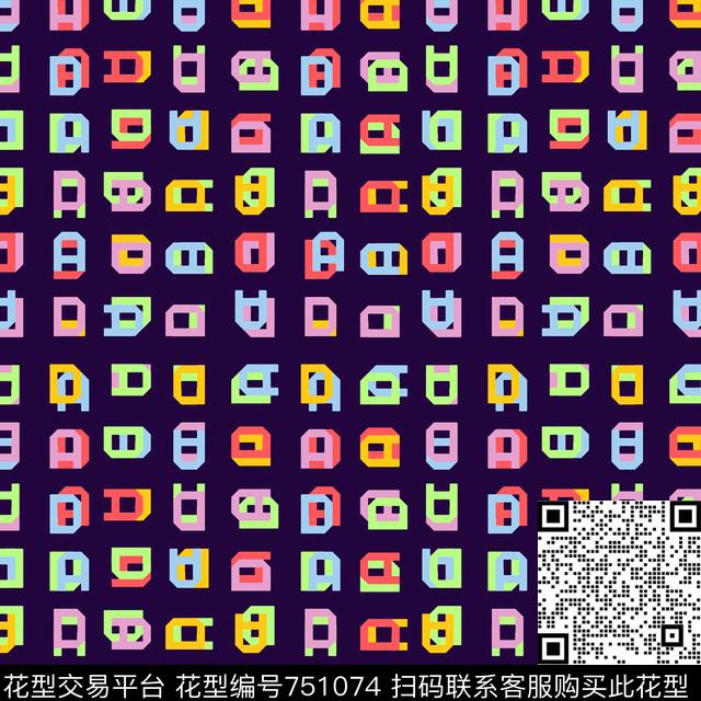 色块字母字体数码印花华亿平台下载（图片编号: 751074） - 瓦栏（Walan）