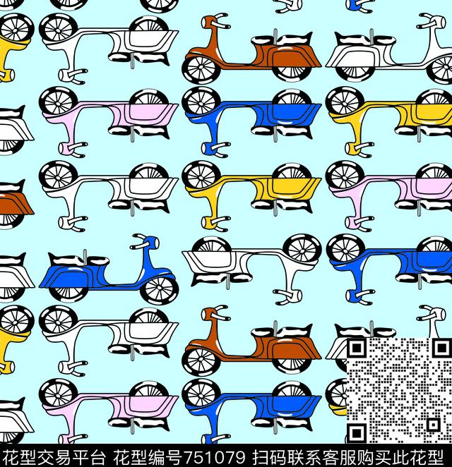 几何摩托车颠倒传统印花华亿平台下载（图片编号: 751079） - 瓦栏（Walan）