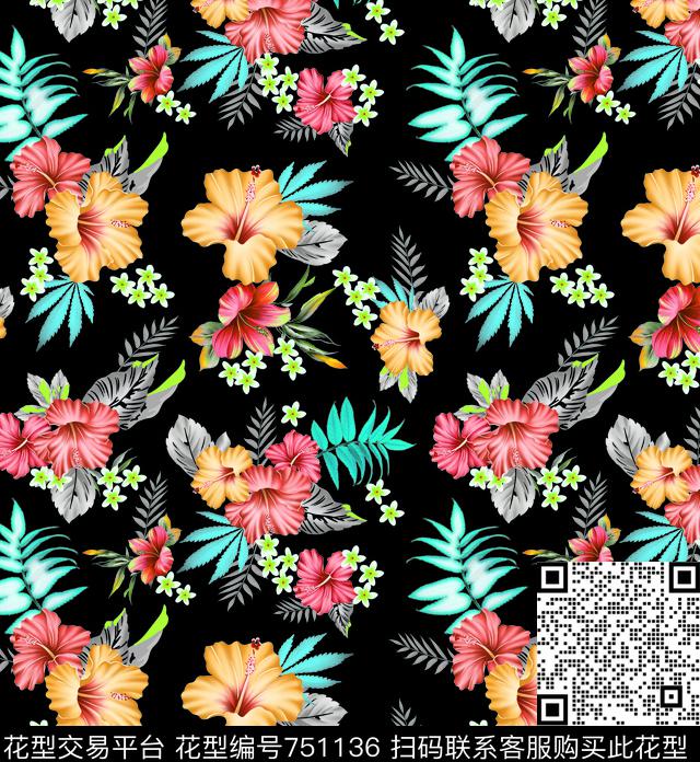 百合花朵花卉传统印花华亿平台下载（图片编号: 751136） - 瓦栏（Walan）