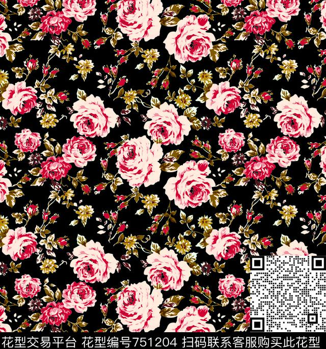 百合玫瑰牡丹传统印花华亿平台下载（图片编号: 751204） - 瓦栏（Walan）