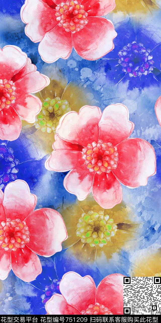 散花大花花朵数码印花华亿平台下载（图片编号: 751209） - 瓦栏（Walan）