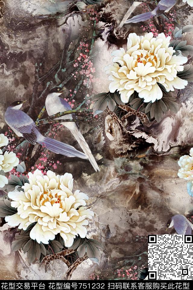 中国风水墨肌理数码印花华亿平台下载（图片编号: 751232） - 瓦栏（Walan）