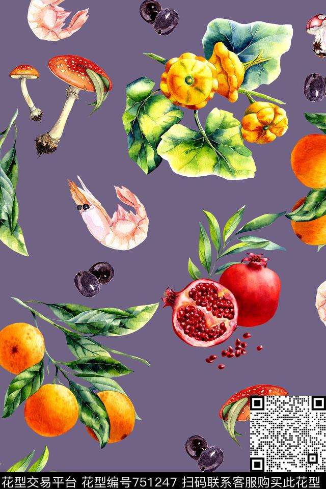 时尚手绘水彩数码印花华亿平台下载（图片编号: 751247） - 瓦栏（Walan）