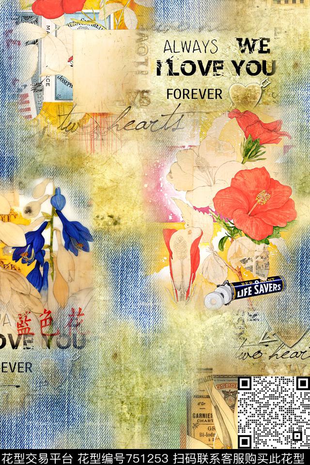 欧式复古花卉数码印花华亿平台下载（图片编号: 751253） - 瓦栏（Walan）