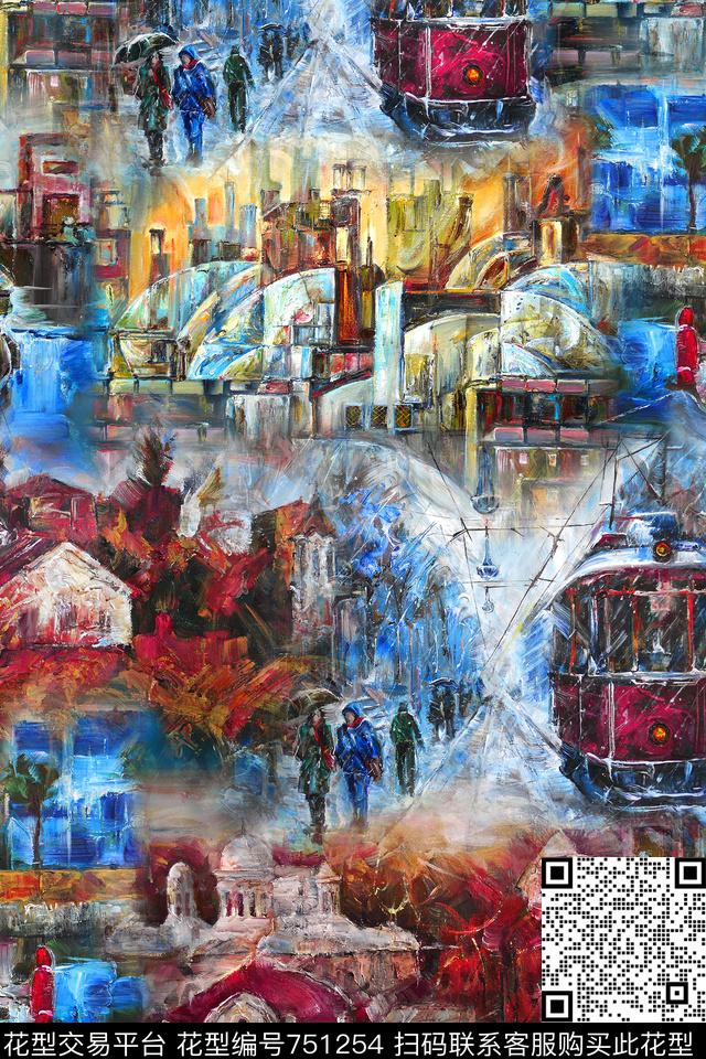 抽象油画肌理数码印花华亿平台下载（图片编号: 751254） - 瓦栏（Walan）