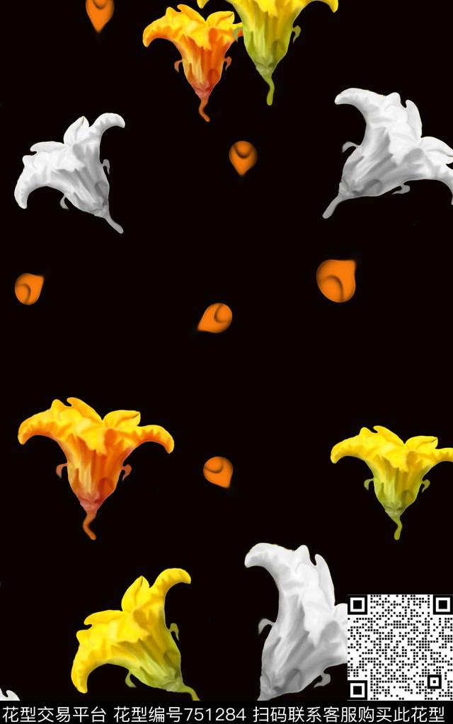 南瓜花定位华亿平台T恤卫衣外套半身裙黑色白色数码印花华亿平台下载（图片编号: 751284） - 瓦栏（Walan）