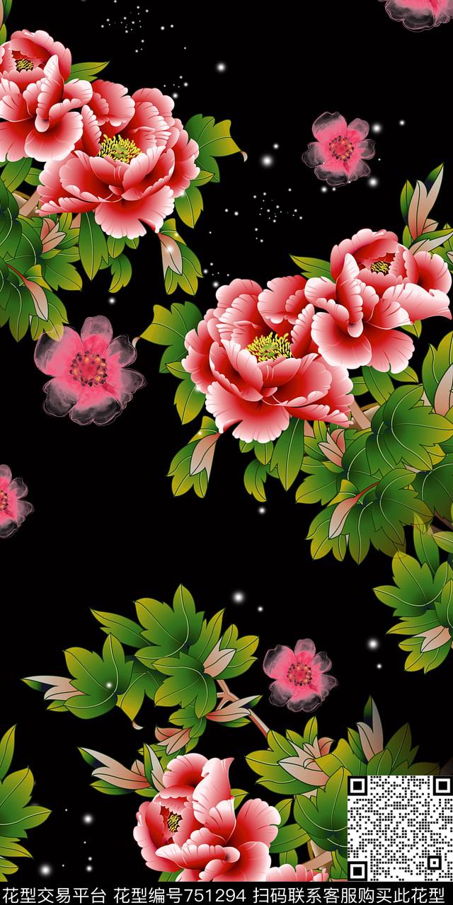 乱花大花花朵数码印花华亿平台下载（图片编号: 751294） - 瓦栏（Walan）