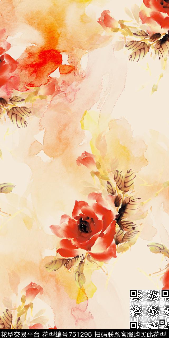 乱花大花花朵数码印花华亿平台下载（图片编号: 751295） - 瓦栏（Walan）
