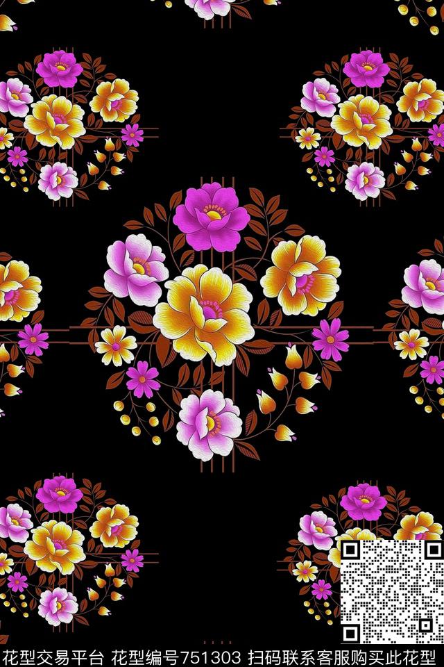 花卉数码印花华亿平台下载（图片编号: 751303） - 瓦栏（Walan）