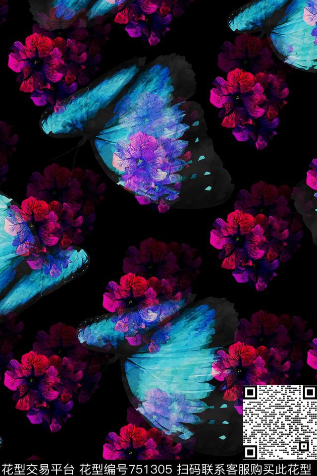 花卉蝴蝶女装数码印花华亿平台下载（图片编号: 751305） - 瓦栏（Walan）