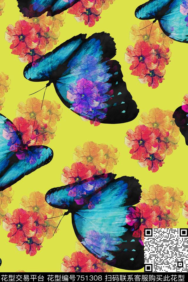 花卉蝴蝶女装数码印花华亿平台下载（图片编号: 751308） - 瓦栏（Walan）