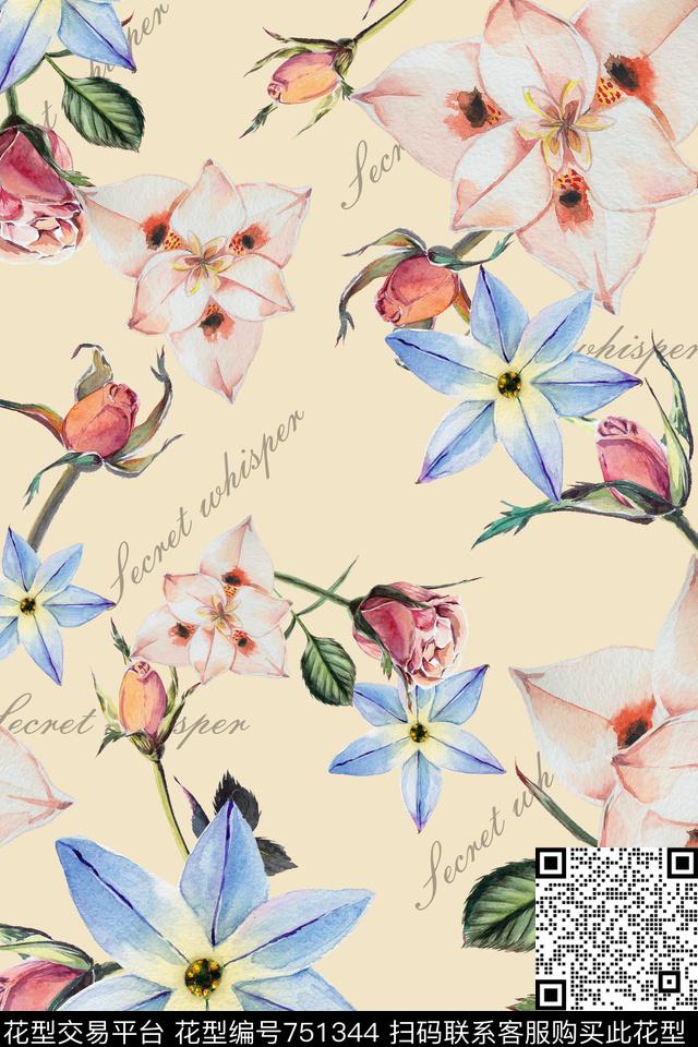 花朵花卉数码印花华亿平台下载（图片编号: 751344） - 瓦栏（Walan）