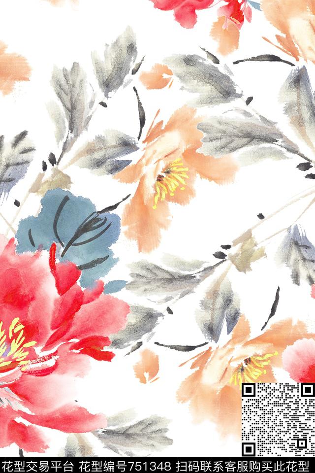 花朵花卉数码印花华亿平台下载（图片编号: 751348） - 瓦栏（Walan）