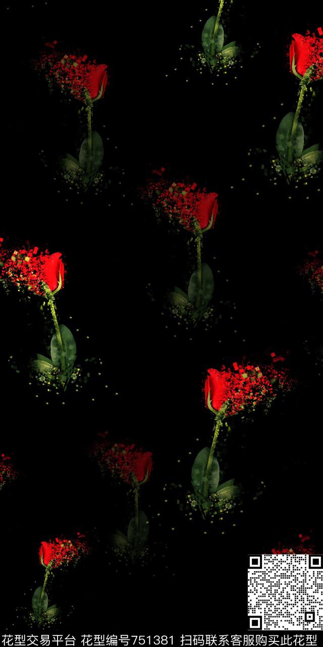 玫瑰几何数码数码印花华亿平台下载（图片编号: 751381） - 瓦栏（Walan）