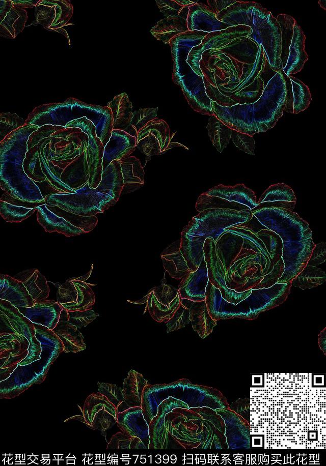 时尚不定位丝巾女装家纺花卉数码印花华亿平台下载（图片编号: 751399） - 瓦栏（Walan）