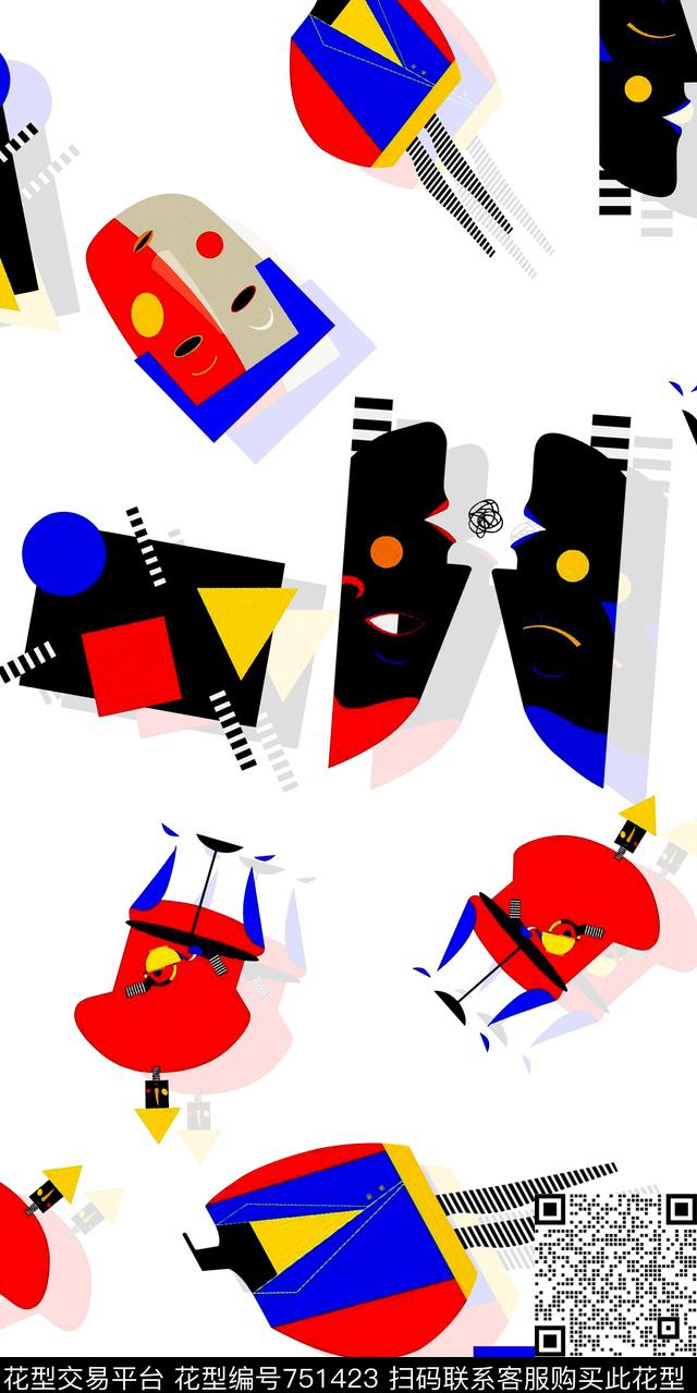 人物几何数码数码印花华亿平台下载（图片编号: 751423） - 瓦栏（Walan）