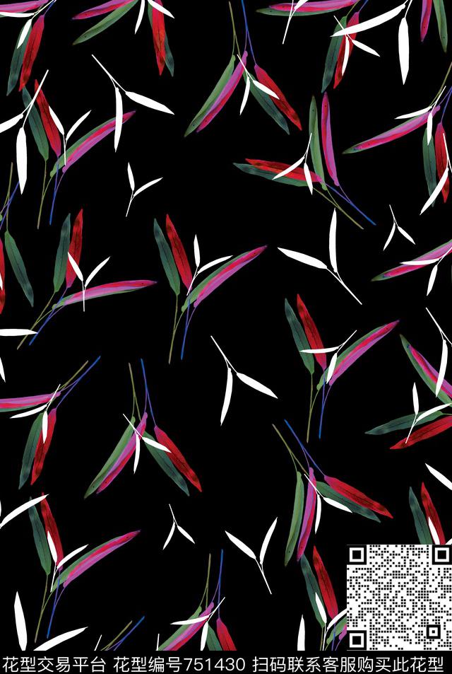 花瓣花卉叶子花数码印花华亿平台下载（图片编号: 751430） - 瓦栏（Walan）