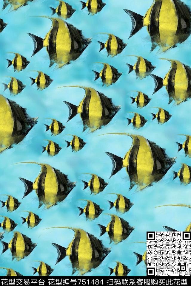 流行时尚趣味鱼数码印花华亿平台下载（图片编号: 751484） - 瓦栏（Walan）
