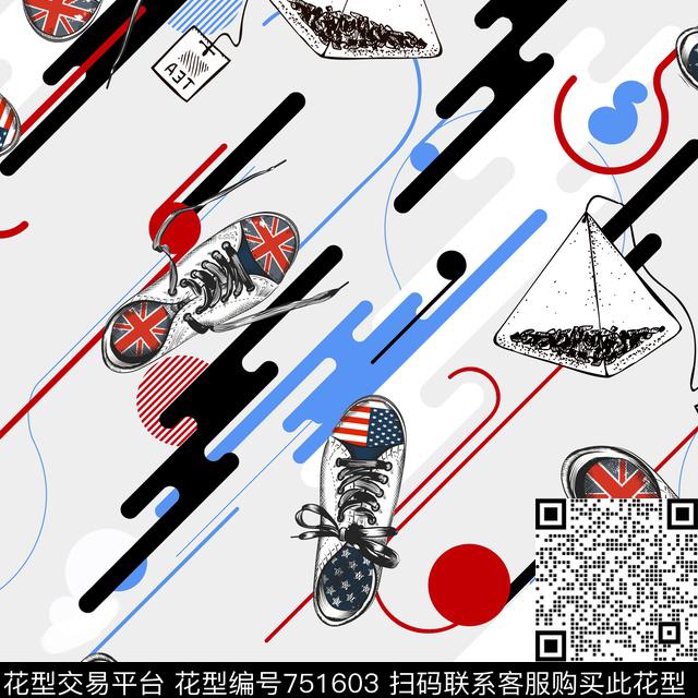 不规则几何鞋子标签传统印花华亿平台下载（图片编号: 751603） - 瓦栏（Walan）
