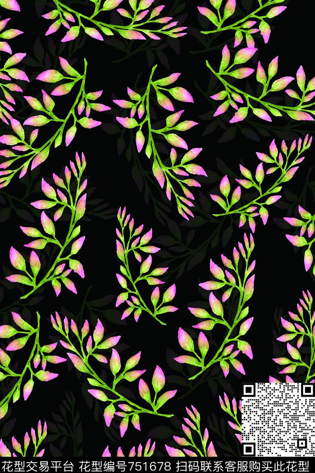 手绘色彩花卉数码印花华亿平台下载（图片编号: 751678） - 瓦栏（Walan）