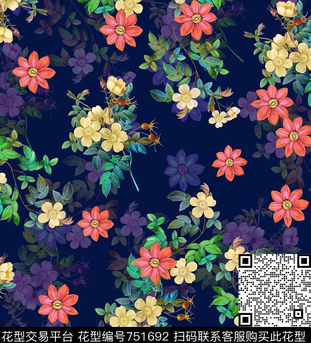 小碎花手绘花复古数码印花华亿平台下载（图片编号: 751692） - 瓦栏（Walan）