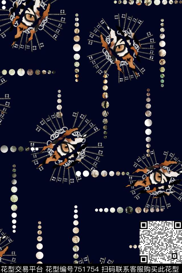 抽象休闲老虎头数码印花华亿平台下载（图片编号: 751754） - 瓦栏（Walan）