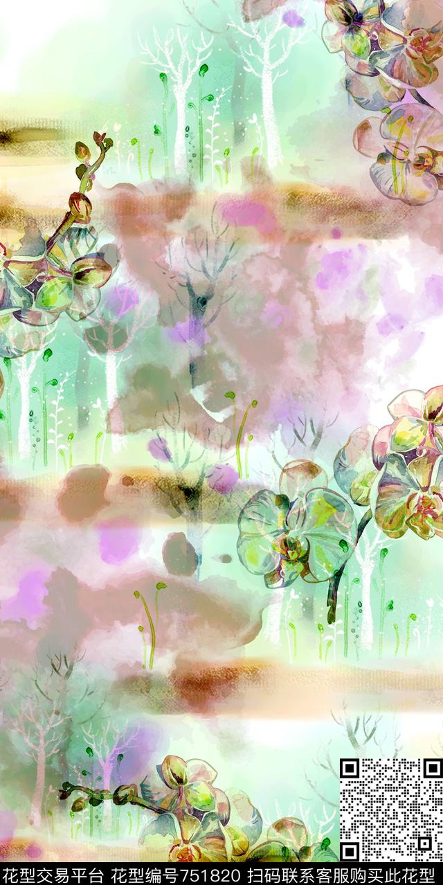 花卉数码华亿平台水彩花数码印花华亿平台下载（图片编号: 751820） - 瓦栏（Walan）