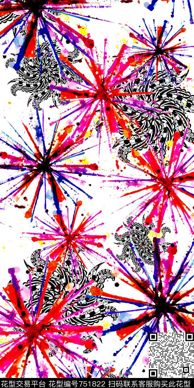 花卉数码华亿平台水彩花数码印花华亿平台下载（图片编号: 751822） - 瓦栏（Walan）
