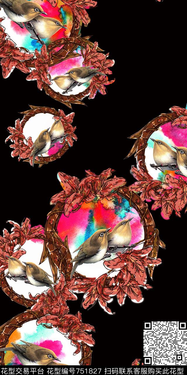 花朵花鸟花卉数码印花华亿平台下载（图片编号: 751827） - 瓦栏（Walan）