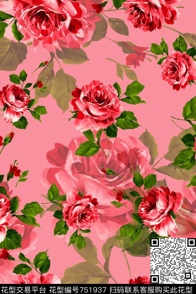 花朵花卉数码印花华亿平台下载（图片编号: 751937） - 瓦栏（Walan）