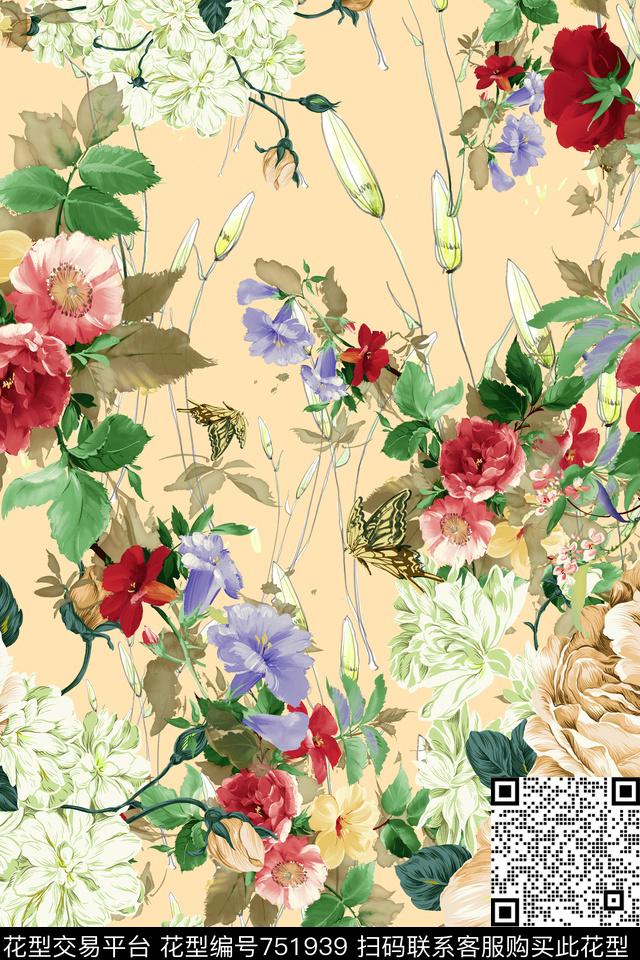 花朵花卉数码印花华亿平台下载（图片编号: 751939） - 瓦栏（Walan）