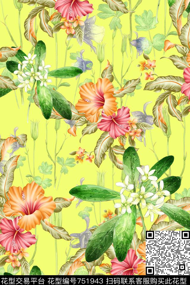 花朵花卉数码印花华亿平台下载（图片编号: 751943） - 瓦栏（Walan）