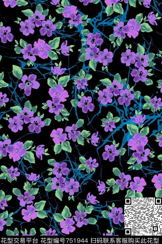 花卉花朵传统印花华亿平台下载（图片编号: 751944） - 瓦栏（Walan）