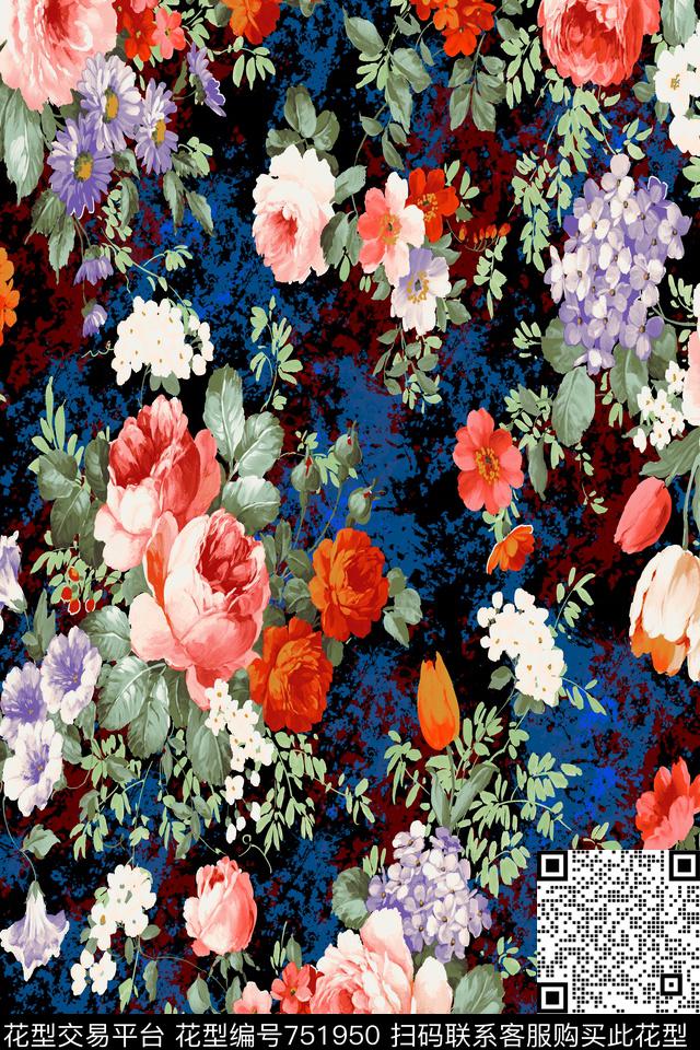 大花花朵花卉数码印花华亿平台下载（图片编号: 751950） - 瓦栏（Walan）