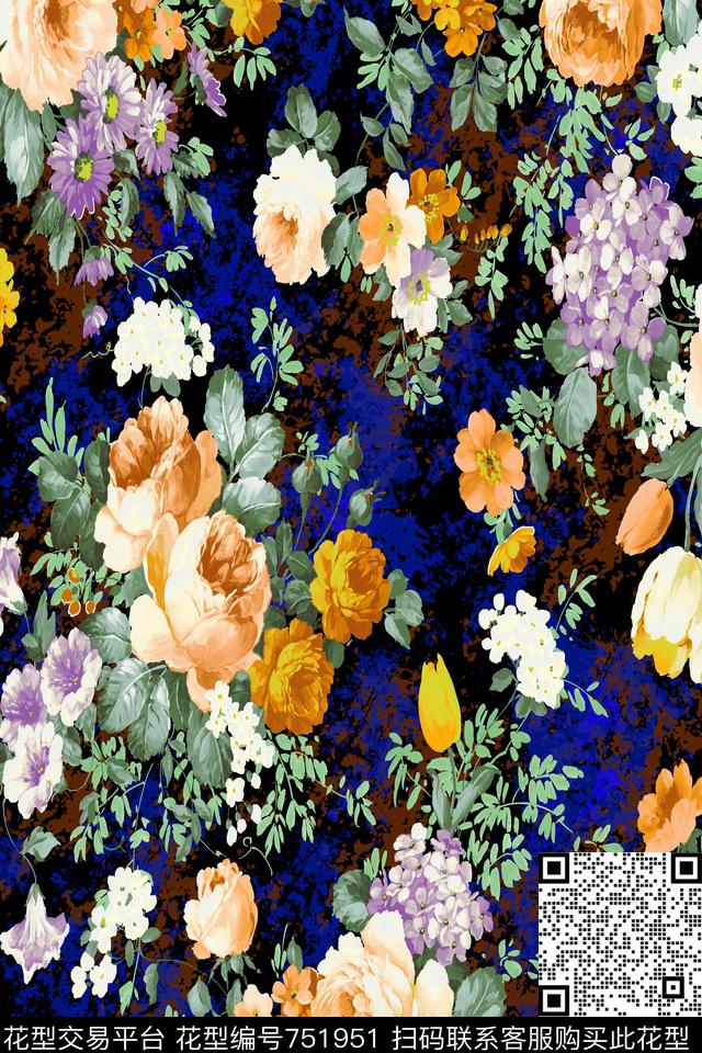 大花花朵花卉数码印花华亿平台下载（图片编号: 751951） - 瓦栏（Walan）