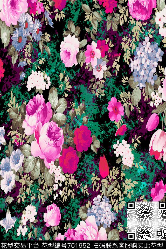 大花花朵花卉数码印花华亿平台下载（图片编号: 751952） - 瓦栏（Walan）