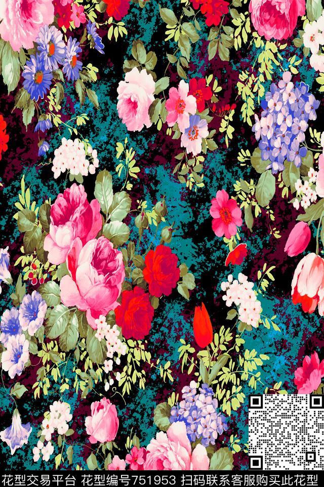 大花花朵花卉数码印花华亿平台下载（图片编号: 751953） - 瓦栏（Walan）