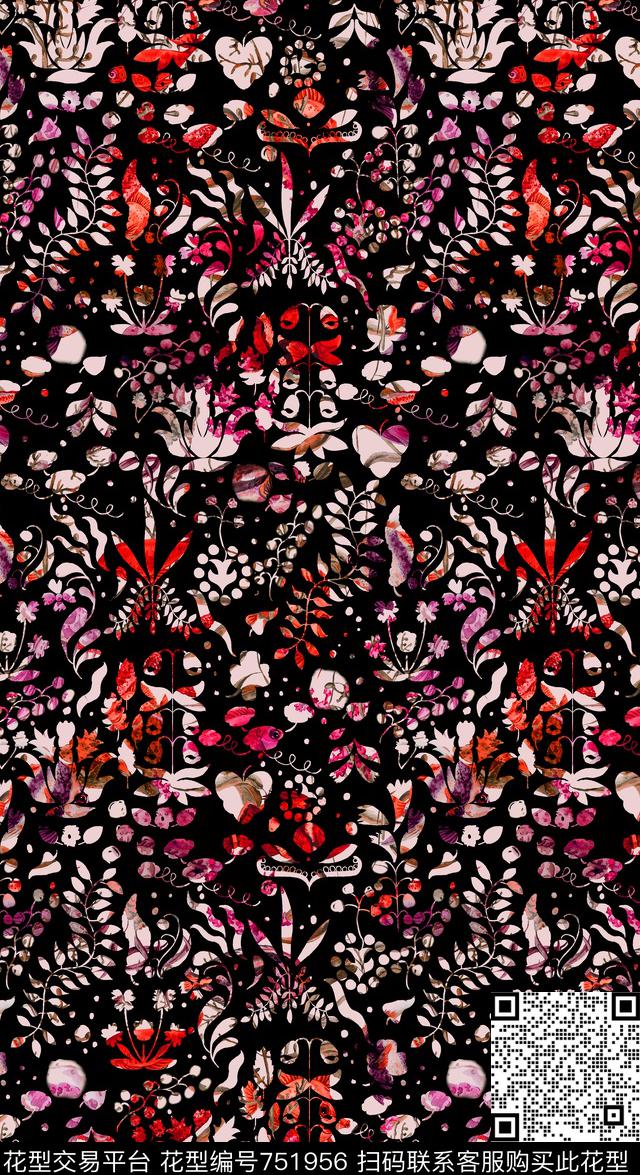 印第安图腾剪纸数码印花华亿平台下载（图片编号: 751956） - 瓦栏（Walan）