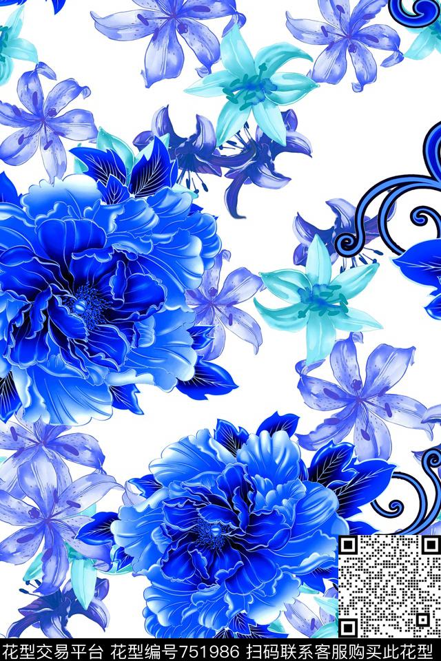 花朵花卉数码印花华亿平台下载（图片编号: 751986） - 瓦栏（Walan）