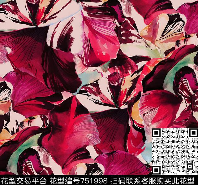 花瓣乱花花卉数码印花华亿平台下载（图片编号: 751998） - 瓦栏（Walan）