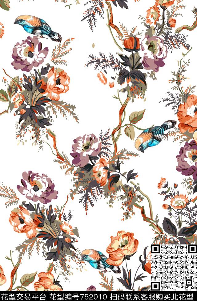 水彩数码花卉传统印花华亿平台下载（图片编号: 752010） - 瓦栏（Walan）