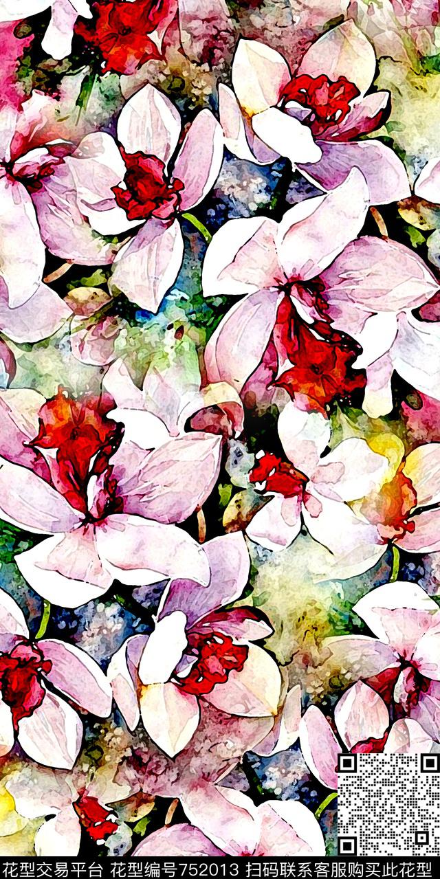 水彩数码花卉数码印花华亿平台下载（图片编号: 752013） - 瓦栏（Walan）